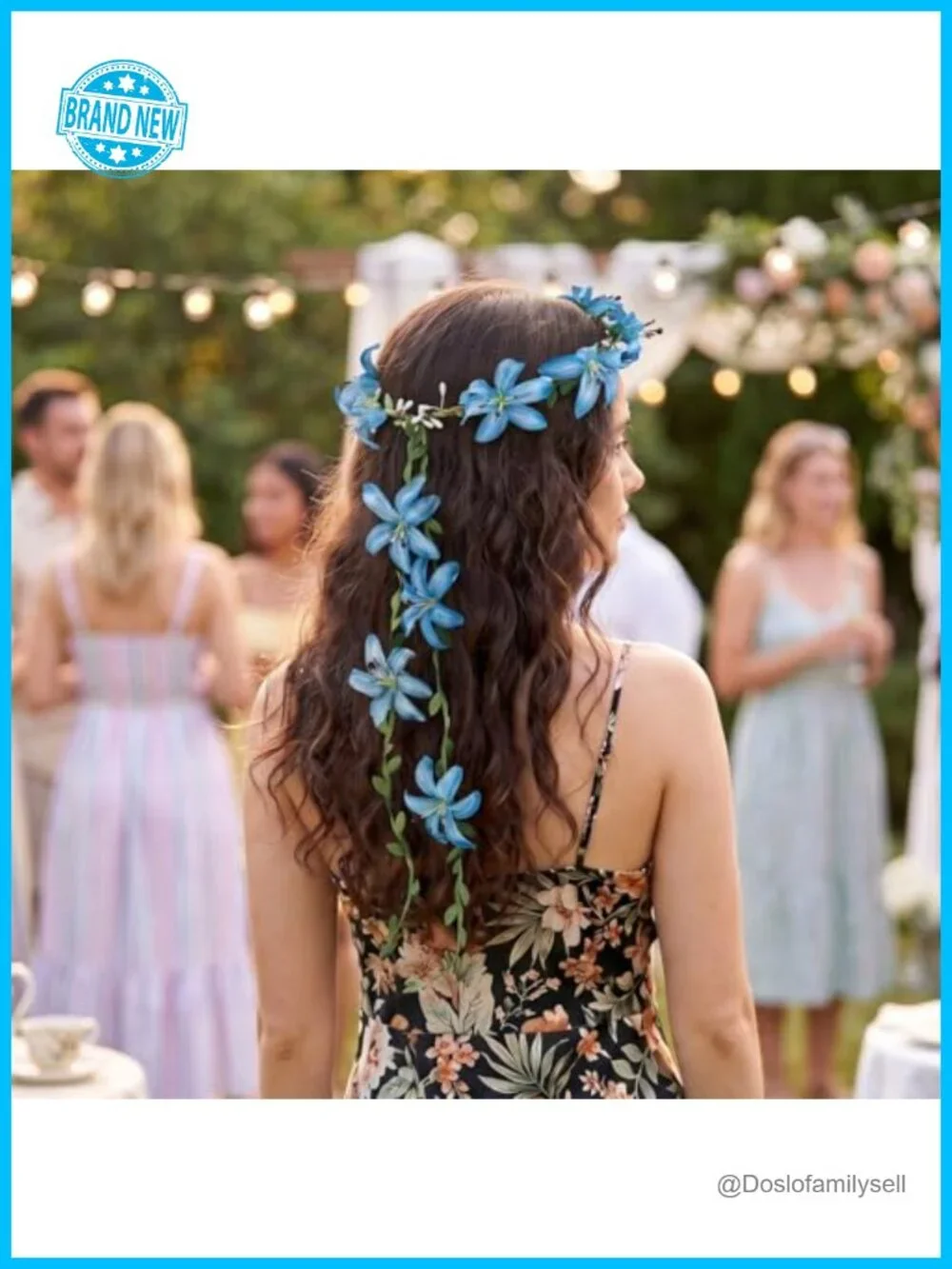 2 Pack Lily Floral Crown Headband with Tail - Boho Wedding Hair Wreath